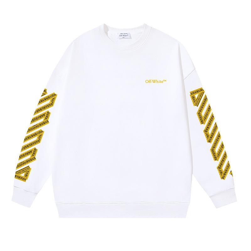 1244 Off-White 2025 Otoño Nuevo Cinta Métrica Regla de Flecha Cinta Estampada Sudadera de Cuello Redondo para Hombre y Mujer