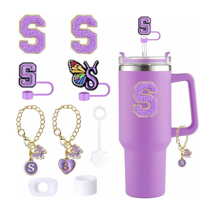 Cup Accessories Set Butterfly Straw Cover Cap for Stanley 30Oz/40Oz Sticker Decorations Initial Letter Charm Personalized