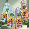 1PC Smiling Pineapple Fruit 750ml Color Plastic Sports Water Bottle Leakproof Flip Straw Lid Suitable for Sports Office Home Use