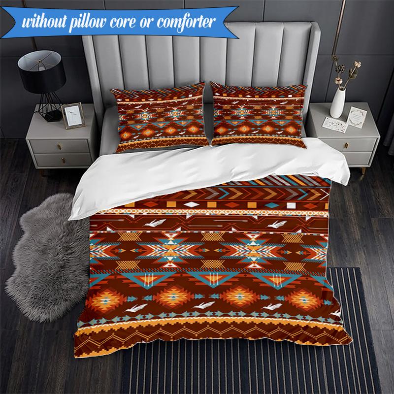 3PCS Native American Pattern Bedding Set,Including 1pc Duvet Cover And 2pcs Pillowcases Perfect for Bedroom, Dormitory, Fan Christmas Gift