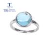 Bolaijewelry Schlichter natürlicher Himmeltopas, rund, 10,0 mm, Edelstein, Damenring, Ohrringe, Schmuckset, 925er Silber, modischer, feiner Schmuck für den täglichen Gebrauch