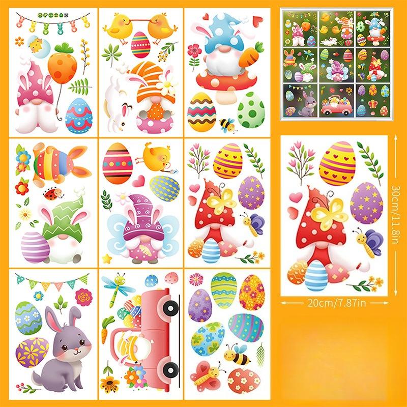 Easter Stickers, Bunny Easter Eggs, Cute Cartoon Wall Stickers, Easter Decorations, Static Stickers