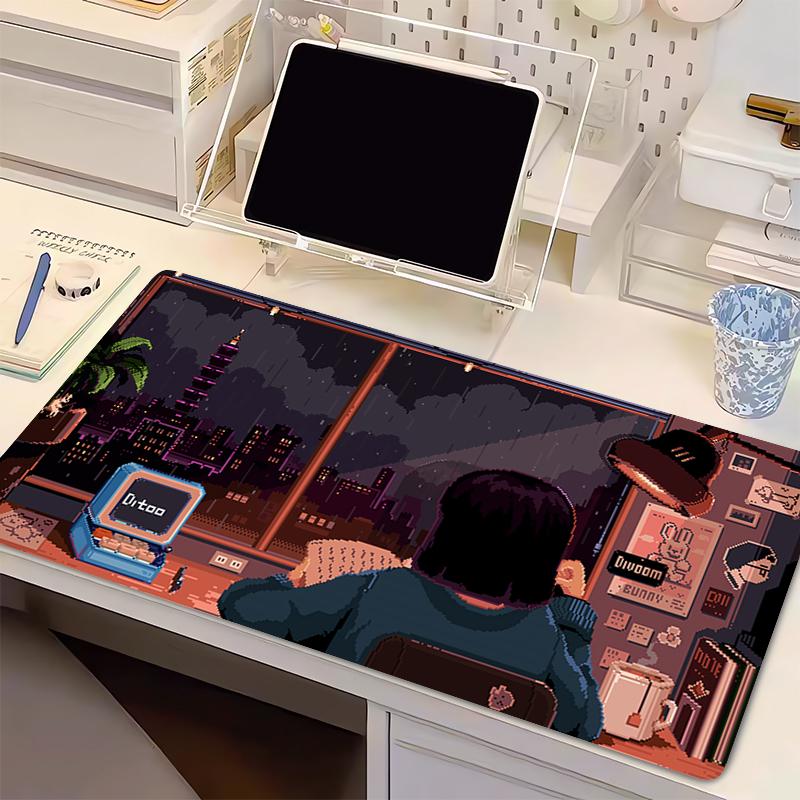 Sunflower Mousepad Computer Gamer Lock Edge Anime Scenery Desk Mat Pixel Art Landscape Keyboard Mouse Pad Natural Rubber Carpet