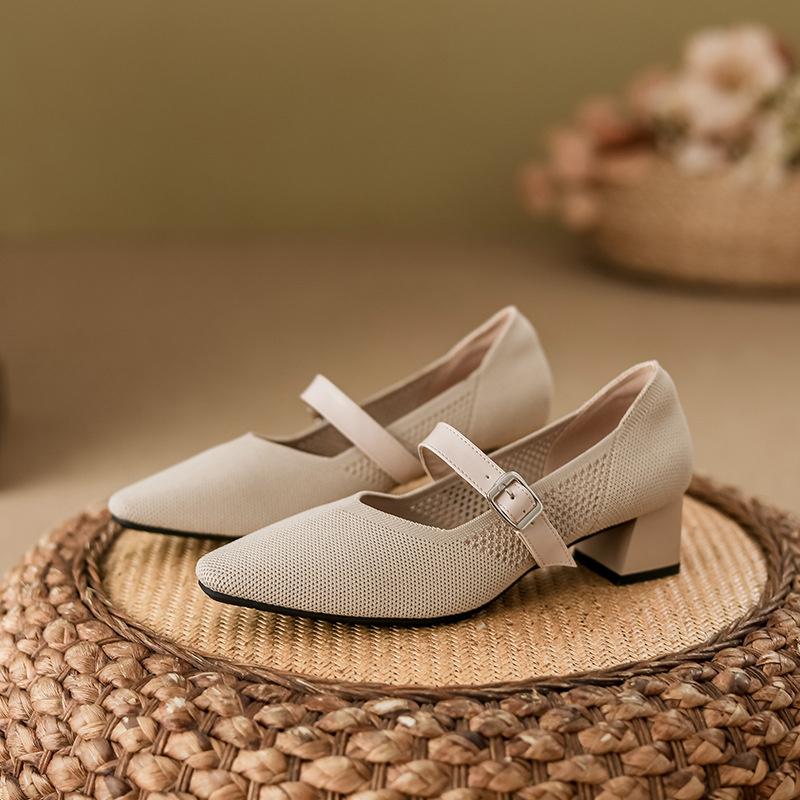 

Мода 2024 Базовые женские туфли-лодочки с квадратным носком и неглубоким вырезом, вязаные, для офиса, платья, вечеринки, выпускного вечера, элегантные, модные, дышащие, одинарные туфли 35(Foot22.5cm) абрикосовый