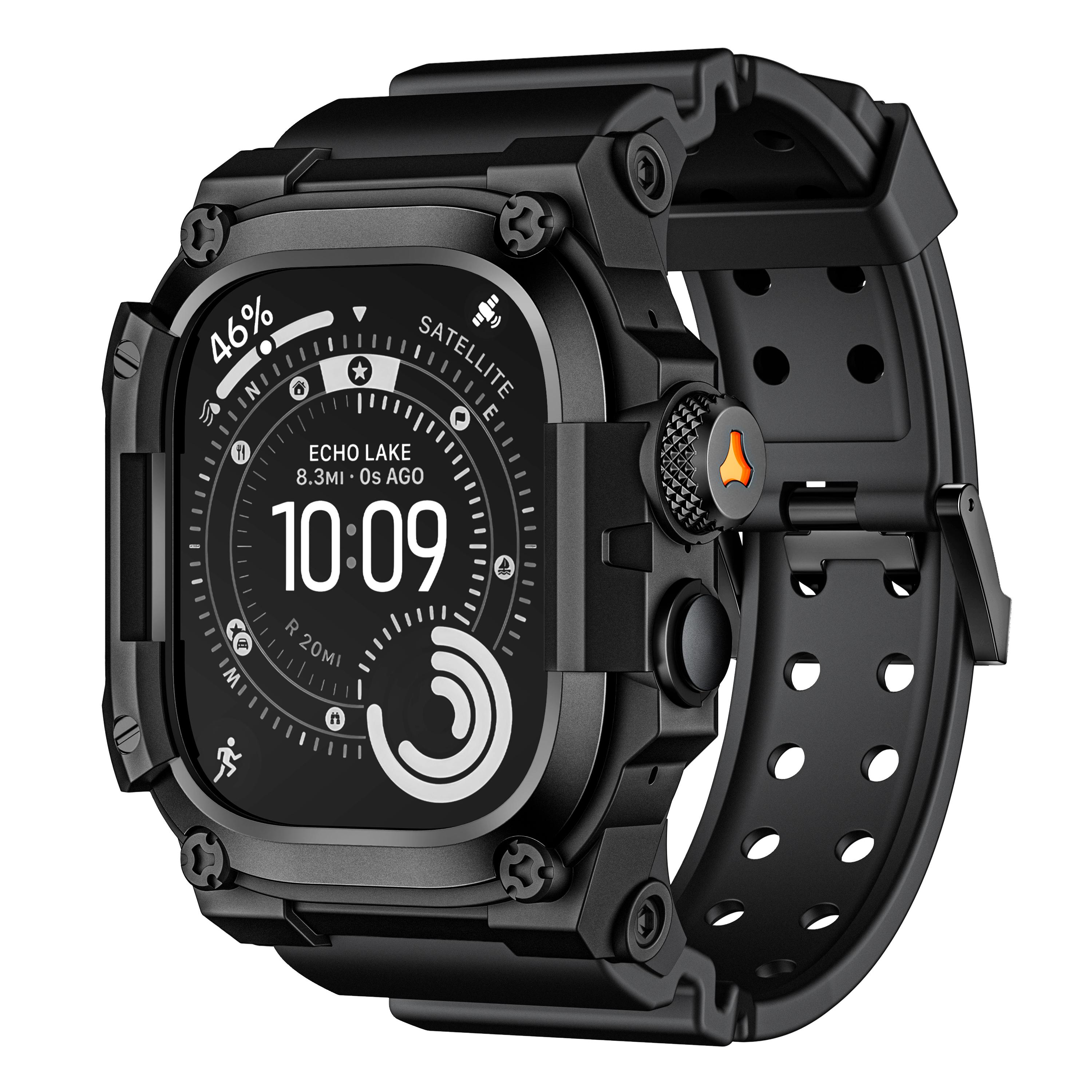 

Міцний інтеграційний ремінець з чохлом для Apple Watch Ultra 3/2/1 49 мм Спортивний силіконовий ремінець з металевим бампером-чохлом для iWatch Ultra 49MM Black чорний