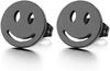10MM Smiley Face Black Round Stud Earrings for Men Women Unisex, Stainless Steel Ear Jewelry, 2 Pieces
