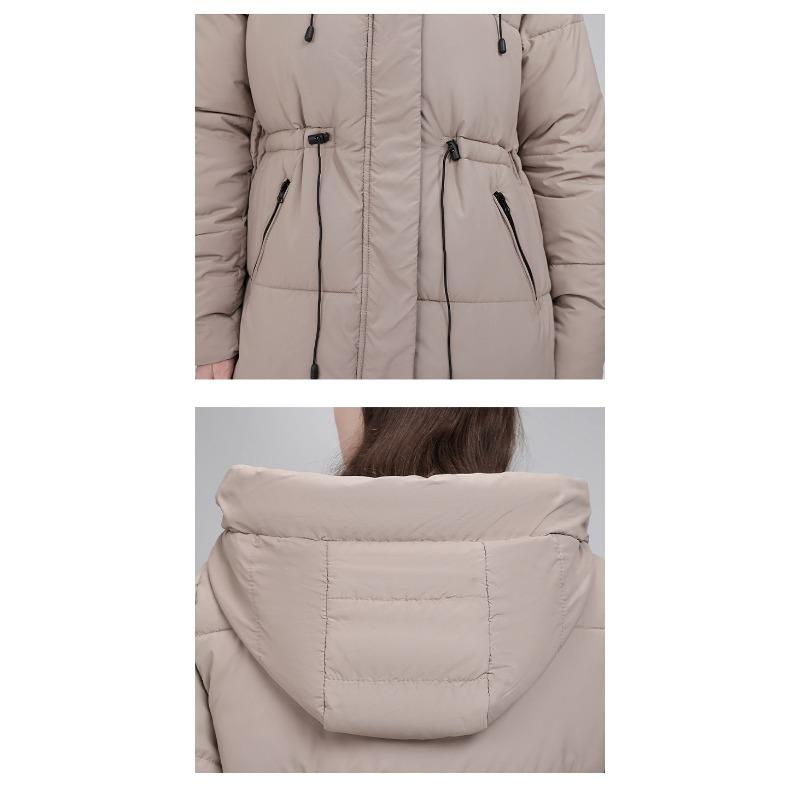 Women S Mid Length Hooded Padded Cotton Coat Slim Fit Casual Outerwear