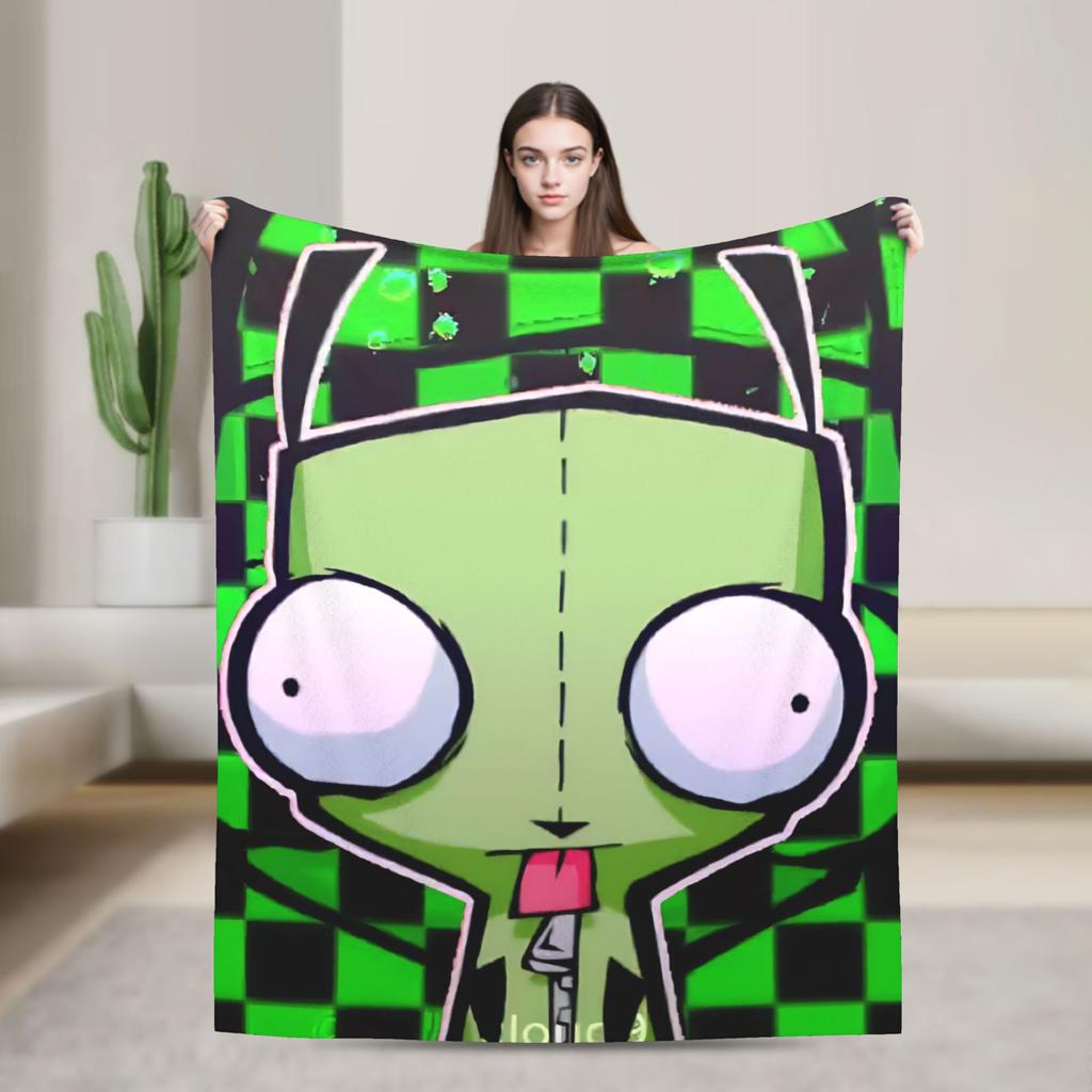 Gir Invader Zim Cartoon  Throw Blanket  Flannel Bedspread For Couch Chair Sofa Bed Funny Sofa Bed Cover