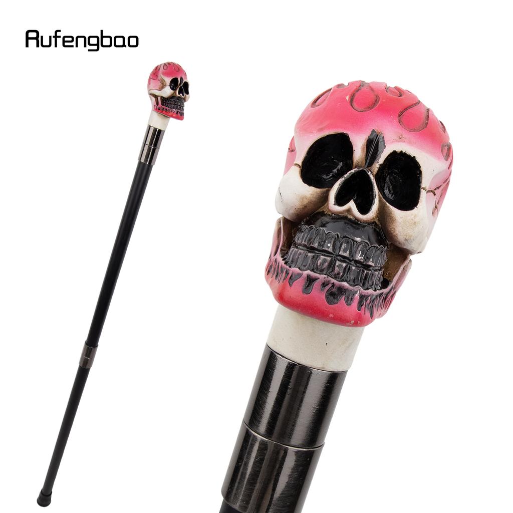 Pink White Resin Skull Head Walking Cane Fashion Decorative Steel Walking Stick Gentleman Elegant Cosplay Cane Knob Crosier 94cm