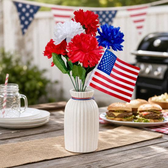 Yousheng Independence Day UV Resistant Faux Flowers, 4th of July Artificial Flower, 250th Anniversary Artificial Bouquet, Red White Blue Patriotic