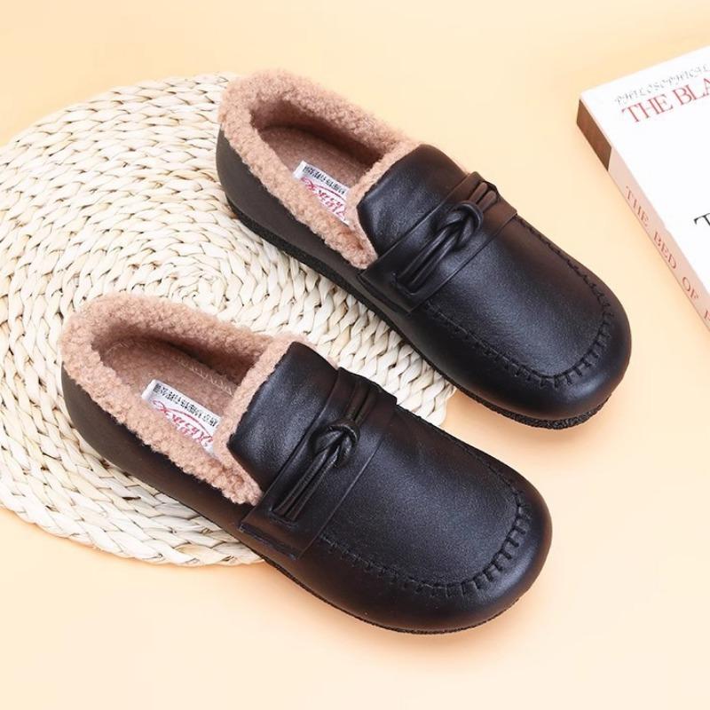 Fashion Winter Women Fur Shoes Warm Low Top Leather Furry Flats Loafers Fluffy Home Cotton Shoes Female Casual Comfortable Plush Shoes