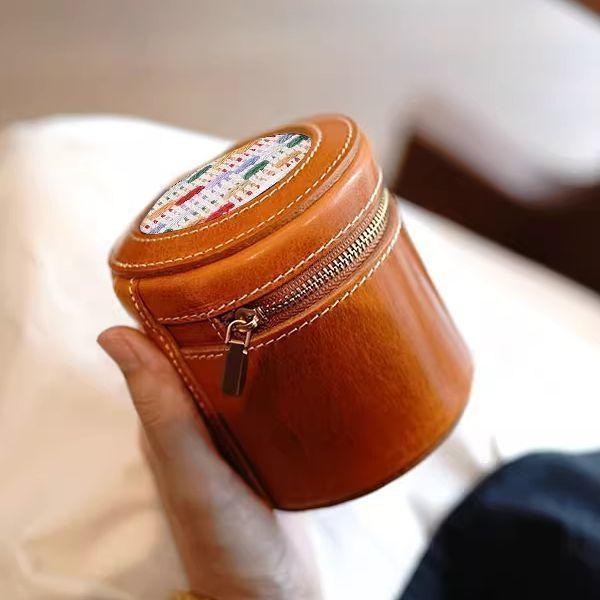 

Retro Leather Pouch Jewelry Cylindrical Storage Makeup Bags Travel Essentials Portable Multifunctional Storage Women s Bag Gifts S 9x7cm