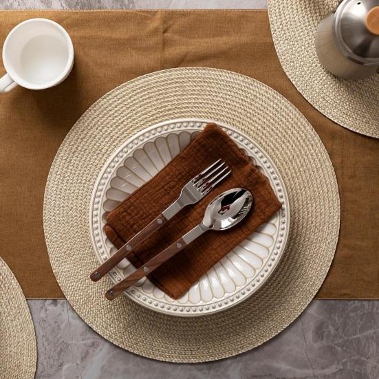 Round Placemats for Dining Table, Woven Heat Insulation Pad, Biodegradable Coasters for Dishes Cups, Farmhouse Kitchen Decor