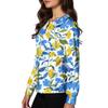 Women's Casual Long Sleeve Single Breasted Hawaiian Print Caregiver Jacket Cardigan Top Lightweight Button Up Shirt for Work