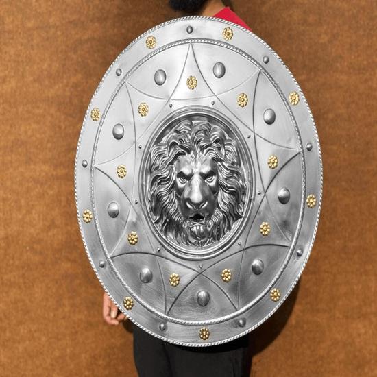 60.96 Cm Medieval Lion Face Shield Steel Armor Replica for Cosplay Display Knight Battle Shield Perfect Gift for Events Décor