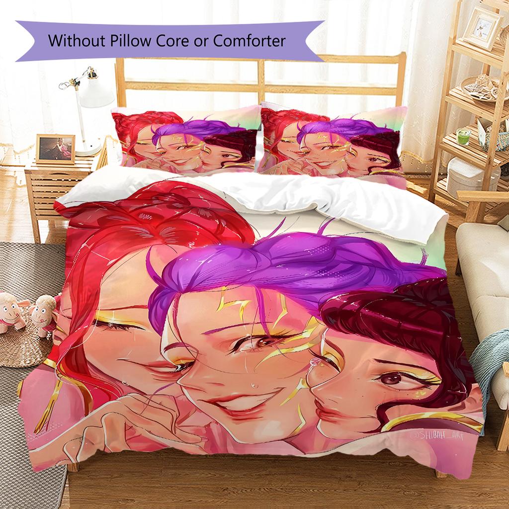 Kpop Demon Hunters Pattern Bedding,Quilt Set Quilt Cover Pillowcase Home Birthday Gift (1 * Duvet Cover + 2 * Pillowcase, Without Core)