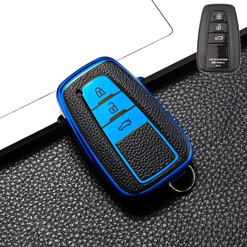 Funda de llave de control remoto para coche estilo cuero Fob para Toyota Prius Camry Corolla CHR C-HR RAV4 Land Cruiser Prado llaveros Accesorios