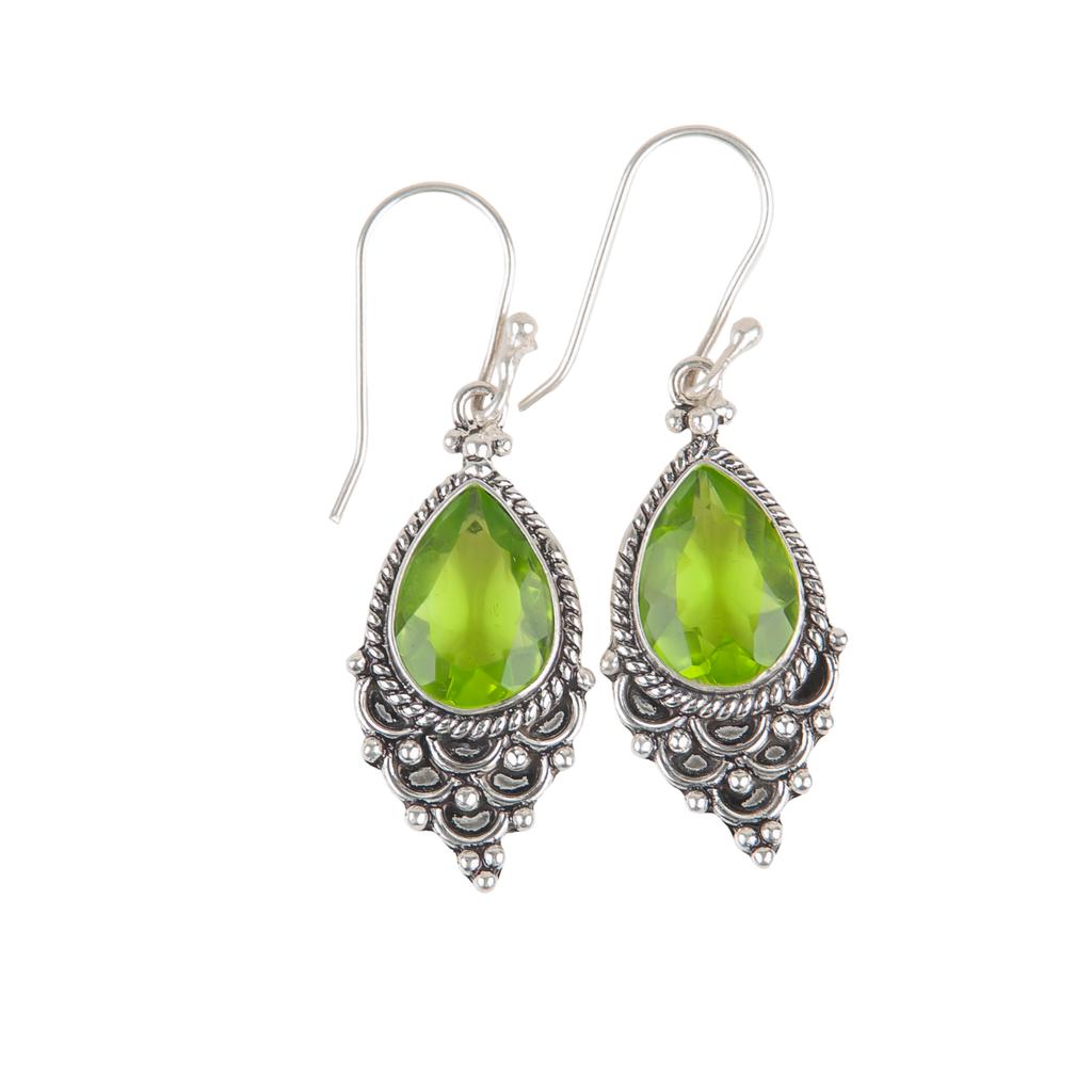 Natural Peridot Gemstone 925 Sterling Silver Jewelry Handmade Drop Earrings 1.9" EE-85-4