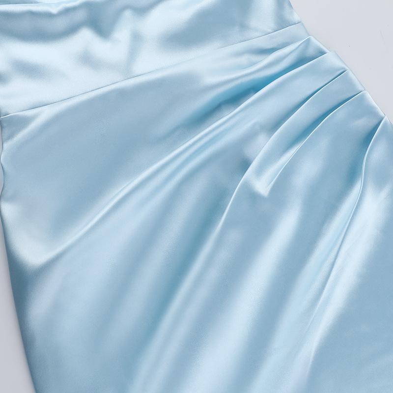 Fall Bag Hip Short Dress Women's Socialite Style Sexy Slim Pleated Satin Slip Dress