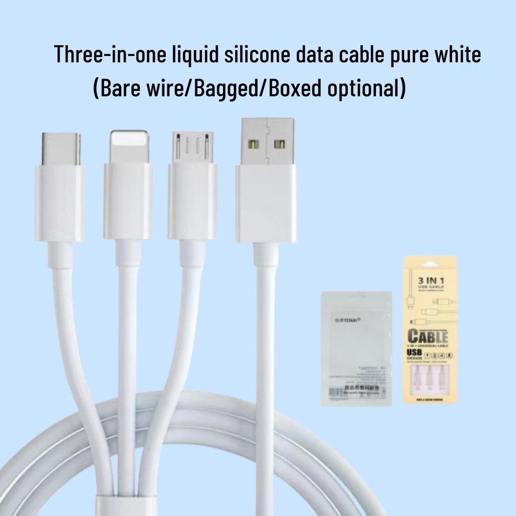 Three-in-One Fast Charging Cable 2.4A for Apple & Huawei, One-to-Three Type-C 6A