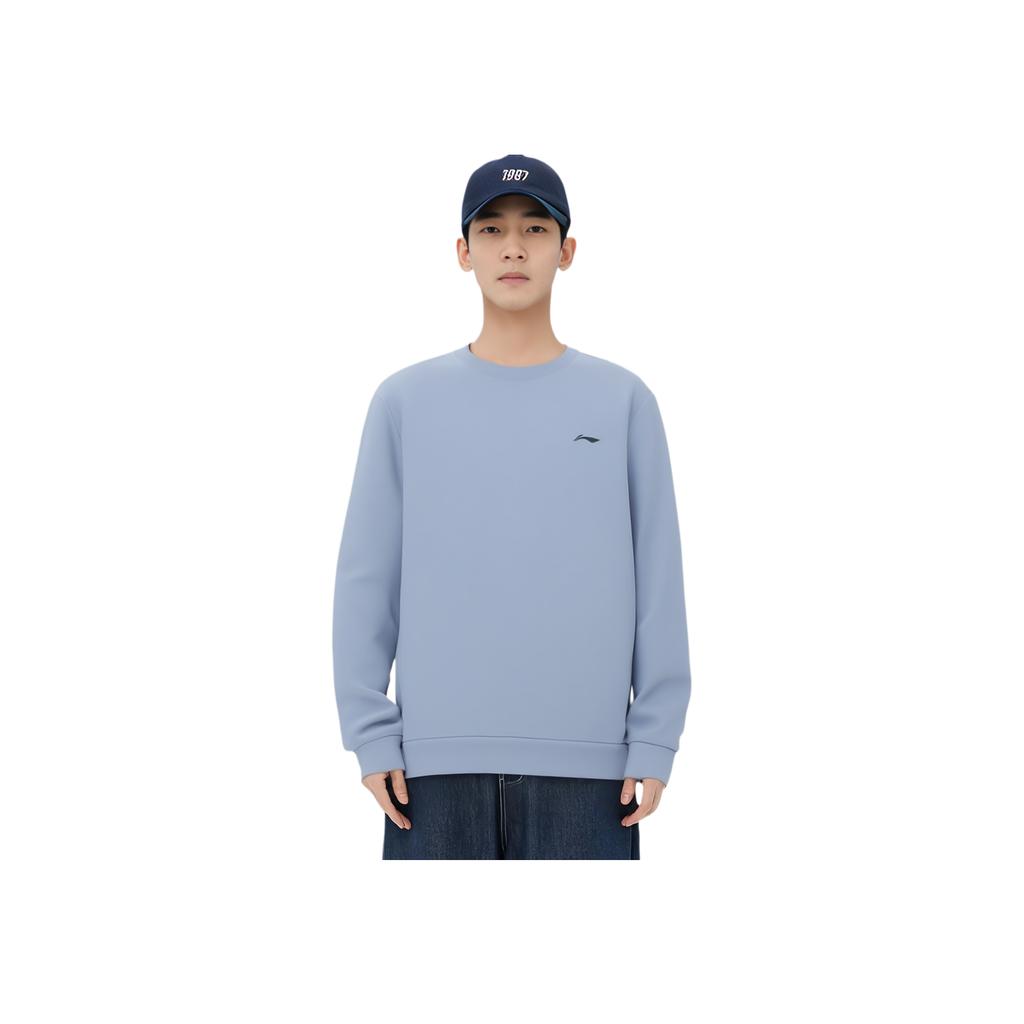 Li Ning Plain Logo Pullover Sweatshirt Men tops Soft-Gray-Blue AWDSB81-5