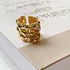 18K Gold Plated Woven Chain Ring, Stainless Steel Wide Band Statement Ring, Fashion Jewelry for Women