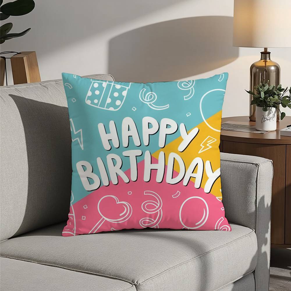 classic Happy birthday Pillow Case Sofa Decorative Home Double-sided Printing Short Plush Cushion Pillow Cover Holiday Gift