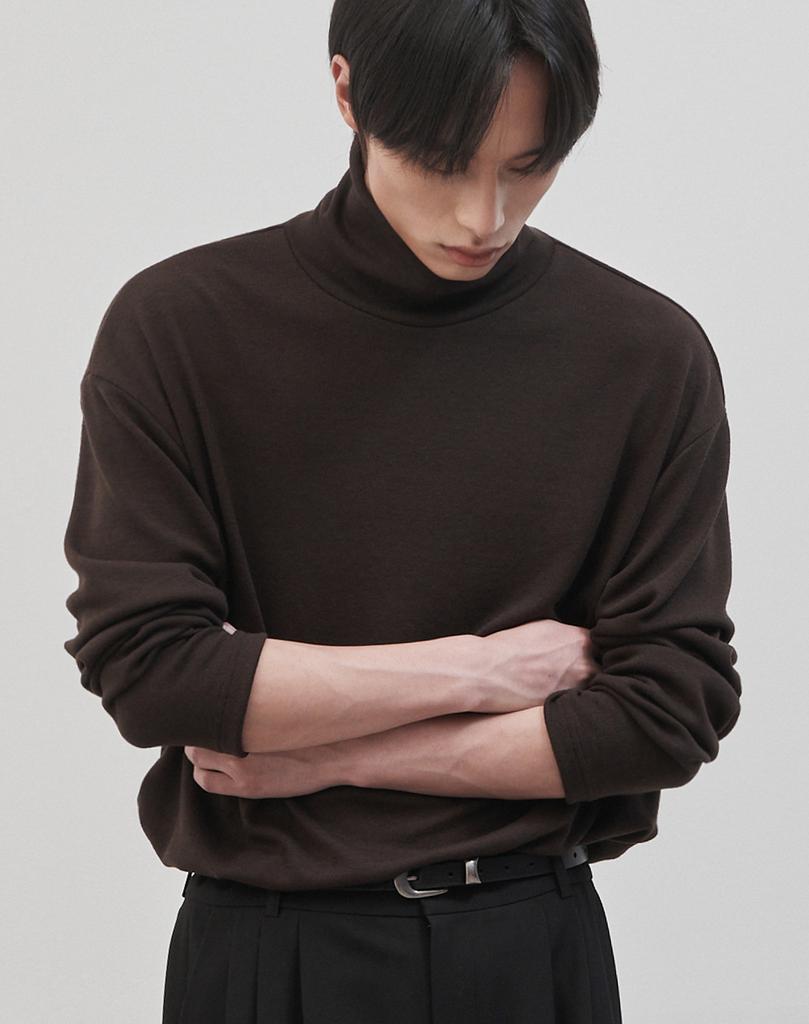 WORK ON BODY OFF Rested Semi-Overfit Turtleneck Knit [Brown]