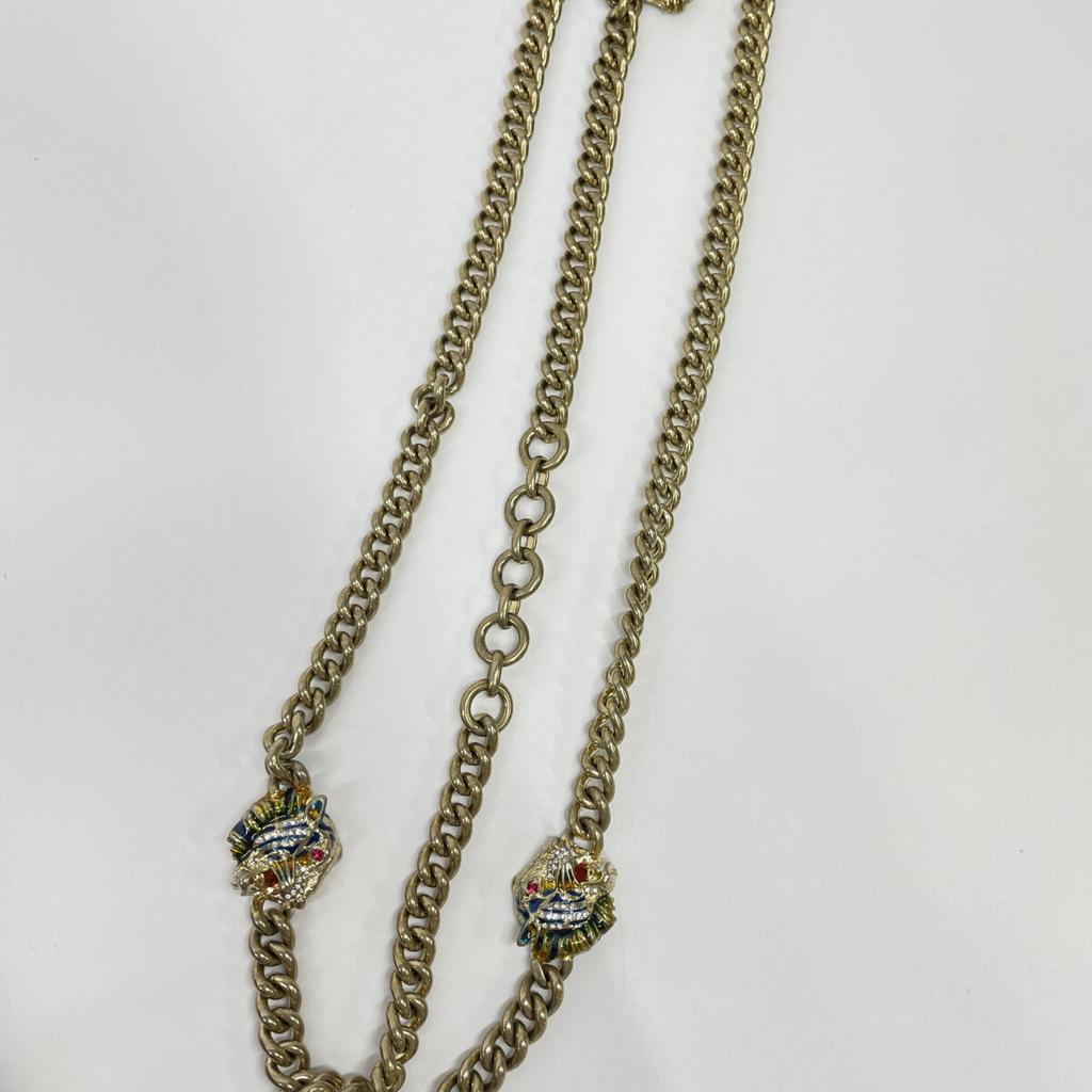 GUCCI 550372 18 Year Black Michele Period Tiger Head Chain Belt with Gold Buttons Short Sleeve Shirt Dress dress 38 blackUsed