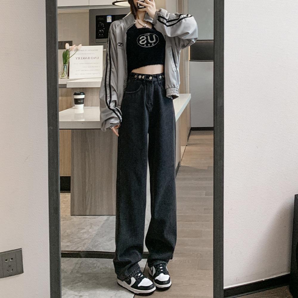 

Джинсы-кюлоты женские весенне-осенние с высокой посадкой, свободные и тонкие, прямые, универсальные, драпирующиеся, брюки в пол инс 2XL