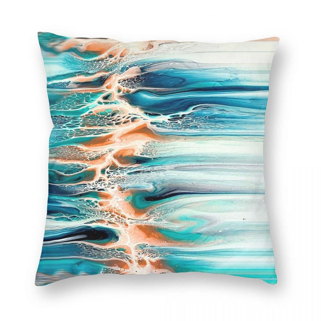 Coral Blue Teal Ocean Fluid Square Pillowcase Polyester Linen Velvet Creative Zip Decorative Room Cushion Cover