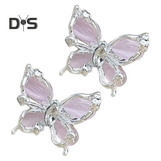 

1 пара женских сережек-гвоздиков, двухслойные 3D-бабочки, искусственный опал, полированные, противоскользящие, серьги-гвоздики, украшения для выпускного вечера, свиданий, вечеринок розовый