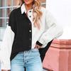 Women's Color Blocked Button Down Corduroy Shirt Long Sleeved Corduroy Jacket