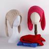 Knitted Women Beanie Hat Solid Color Plush Skull Cap All-match Rabbit Ear Hats  Streetwear
