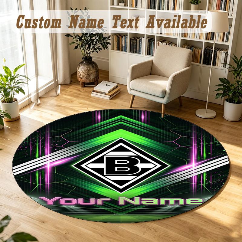 Round Rug Custom NameBorussia Mönchengladbach Pattern Non Slip Carpet Home Floor Decor