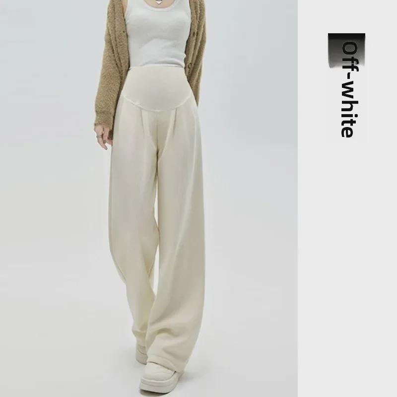 2024 Spring & Autumn Maternity Velvet Cotton Wide-Leg Pants with Belly Support