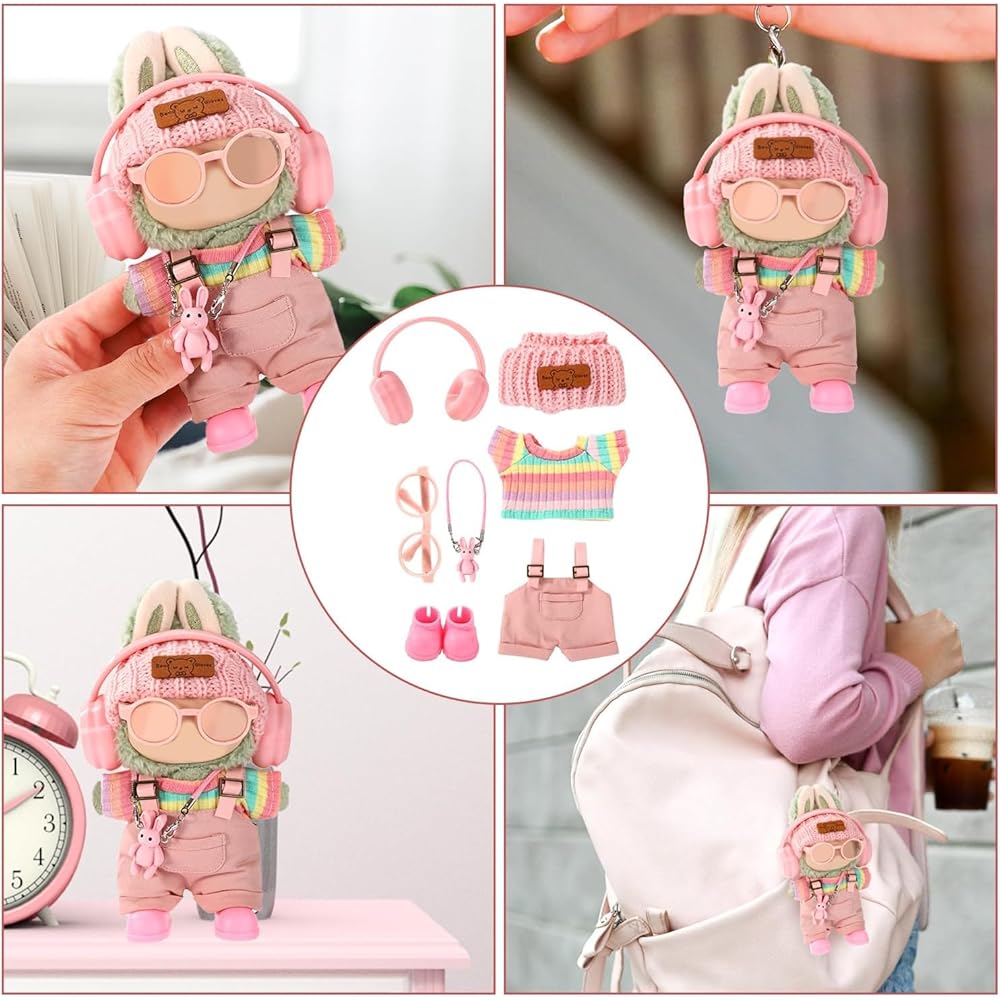 Ruokey Doll Clothes Rainbow Rabbit Costume Set 15cm/17cm Plush Toy Outfit Accessories for Dress Up and DIY