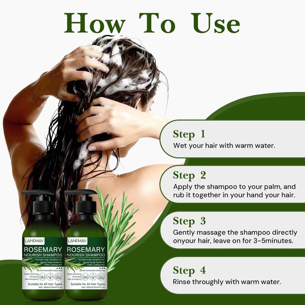 Rosemary Shampoo-Boosts Scalp, Stremgthen Hair For Fuller-looking Hair-Gentle Formula For Daily Use-Suitable For All Hair Types, 300ml