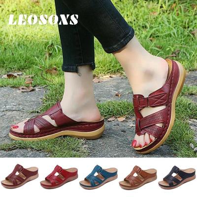 2025 Summer Women Wedge Sandals Premium Orthopedic Open Toe Sandals Vintage Anti-slip Leather Casual Female Platform Retro Shoes