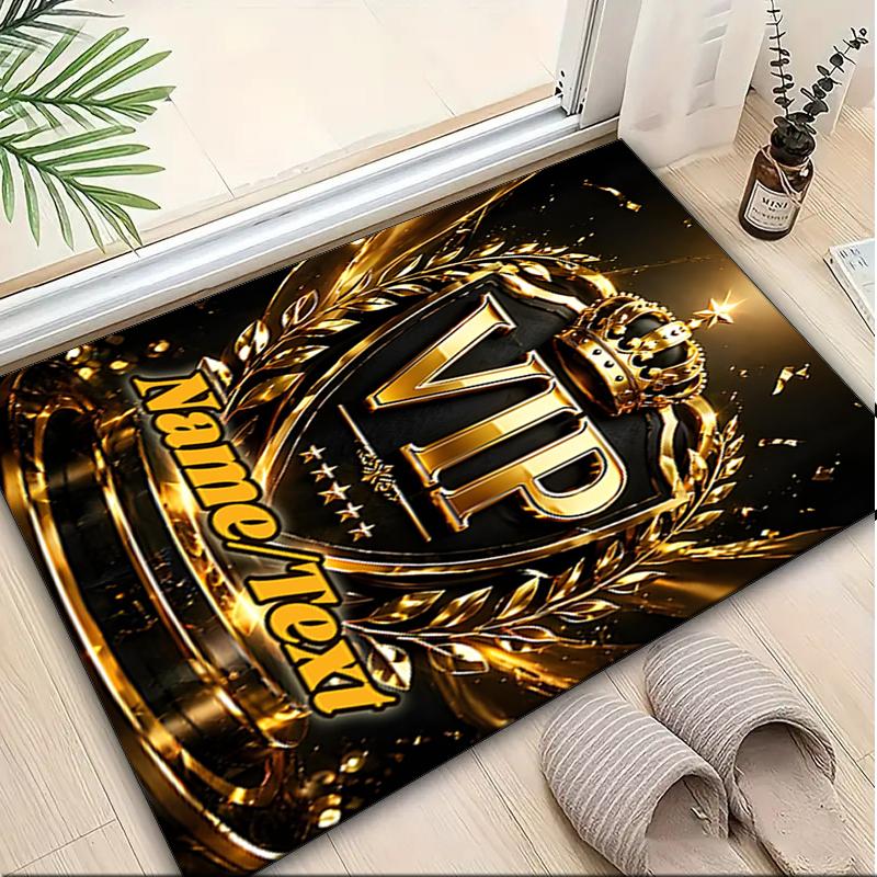 1PC Custom Name VIP Golden Emblem Theme Floor Mat Ideal for Living Room, Game Rooms, Office, Bedroom,Floor Mat Playful Design