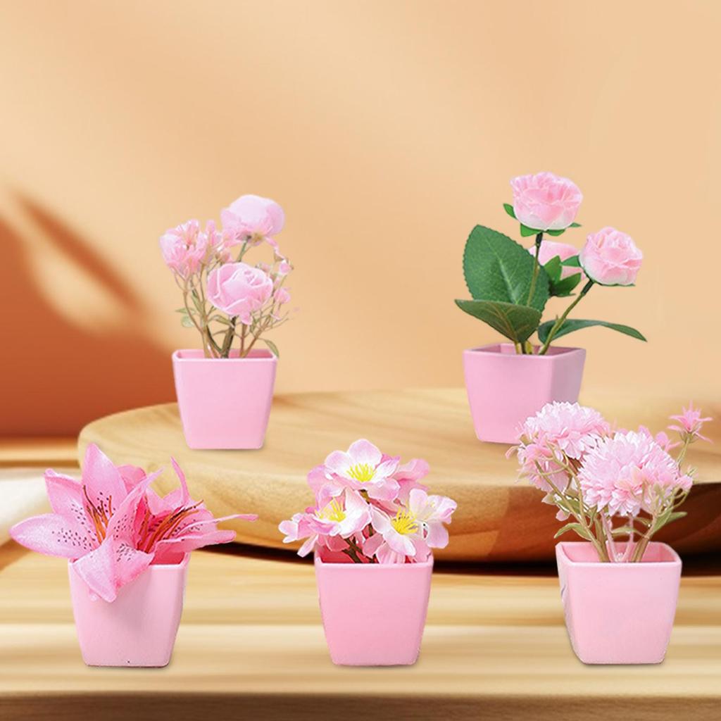 5Pcs Pink Simulated Flowers Flower Bouquet Vases Tabletop Decor Creative Fake
