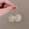 Elegant Shell & Zircon Flower Ear Hooks: Long Luxury Slimming Earrings for Women, Unique Design