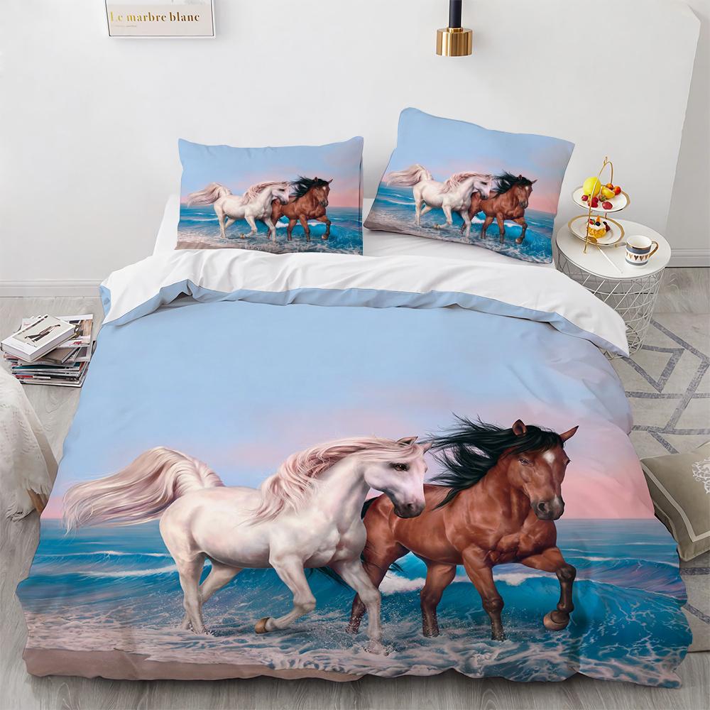 Steed Duvet Cover Set Fire Water Horse Wild Animals Comforter Cover Wildlife Bedding Set King Full Size for Kids Boys Girls Teen