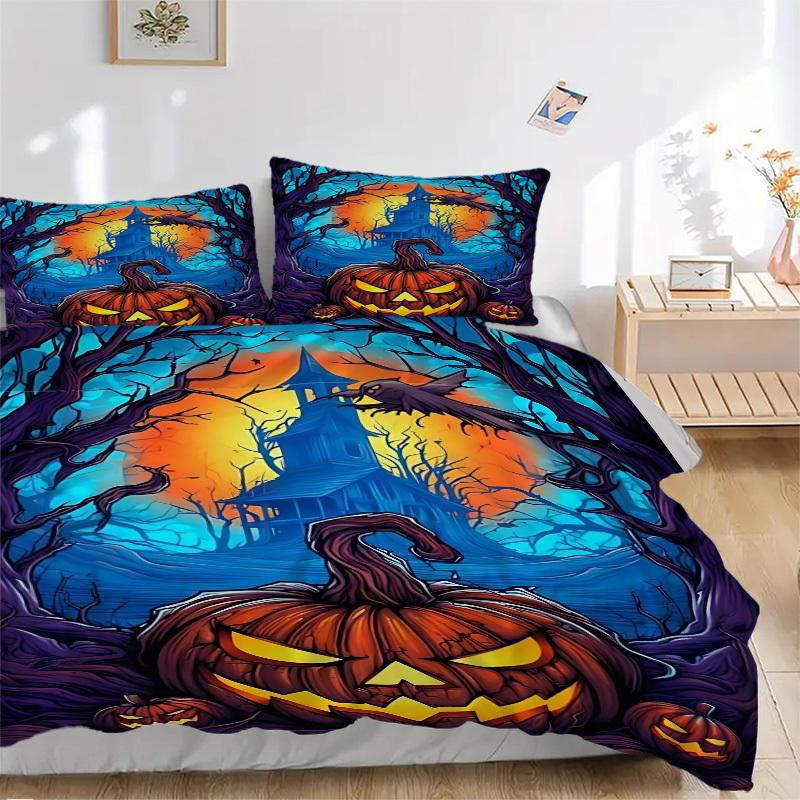 

3pcs Halloween Duvet Cover Set, Cover For Bedroom Guest Room (1 Duvet Cover + 2 Pillowcase, Without Quilt), yy250922160 135x200cm