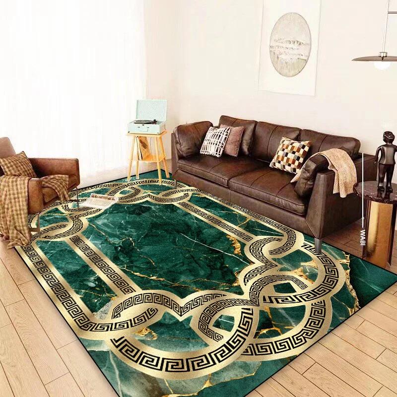 European Black Golden Marble Carpets Living Room Luxury Home Decoration Washable Rugs Bedroom Lounge Sofa Non-slip Floor Mats