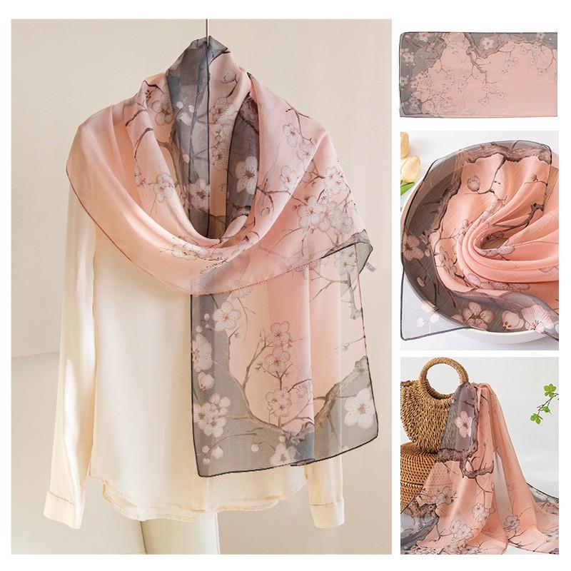 Long Silk Scarf Women Thin Lightweight Printed Shawl Elegant Daily Wear