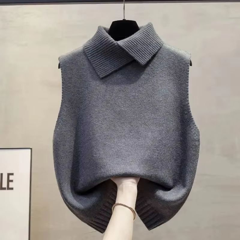 Frühling Herbst Hochgeschlossene Ärmellose Damen Strickweste Jacke Hochwertige Einfarbige Damen Strickpullover Weste