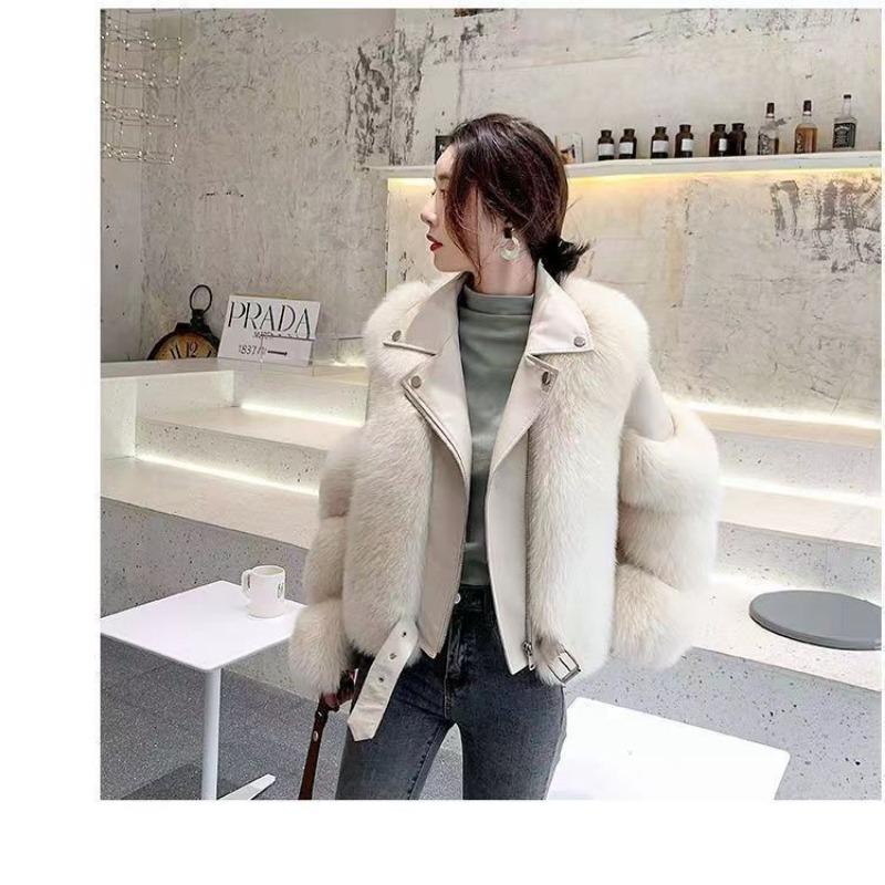 

Осень и зима новая куртка из искусственного меха женская одежда в стиле локомотив кожаная куртка имитация лисьего меха короткий топ выглядит стройнящим 4XL