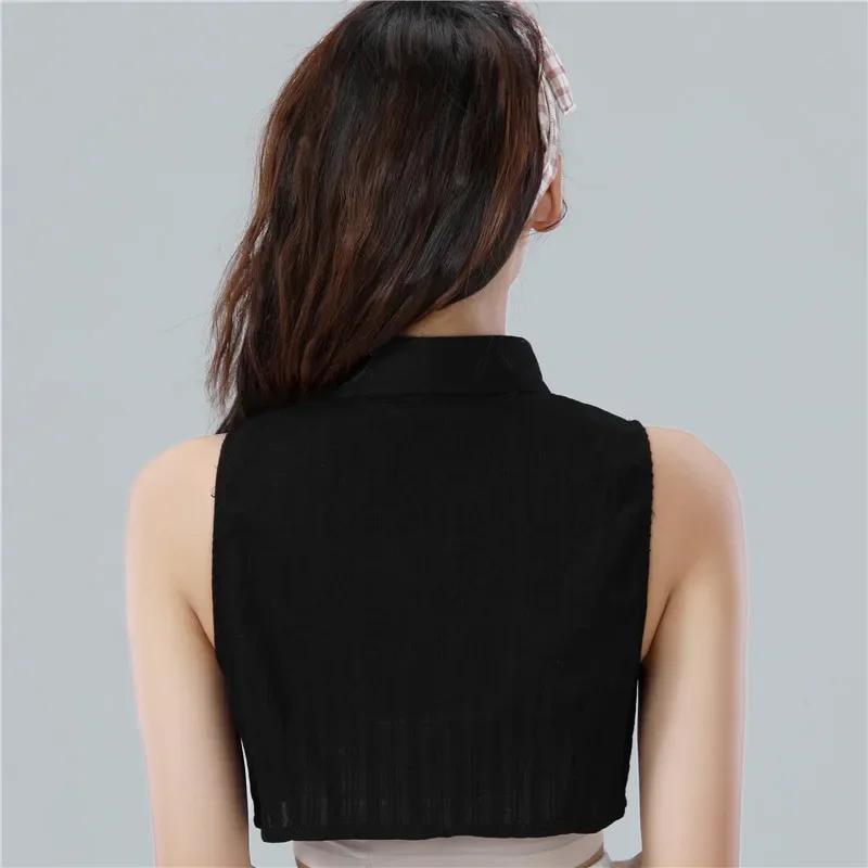 Damen Baumwolle Falsche Kragen Schwarz Einfarbig Bluse Halbes Hemd Top Abnehmbarer Kragen Femme Abnehmbares Falsches Kragen Accessoire