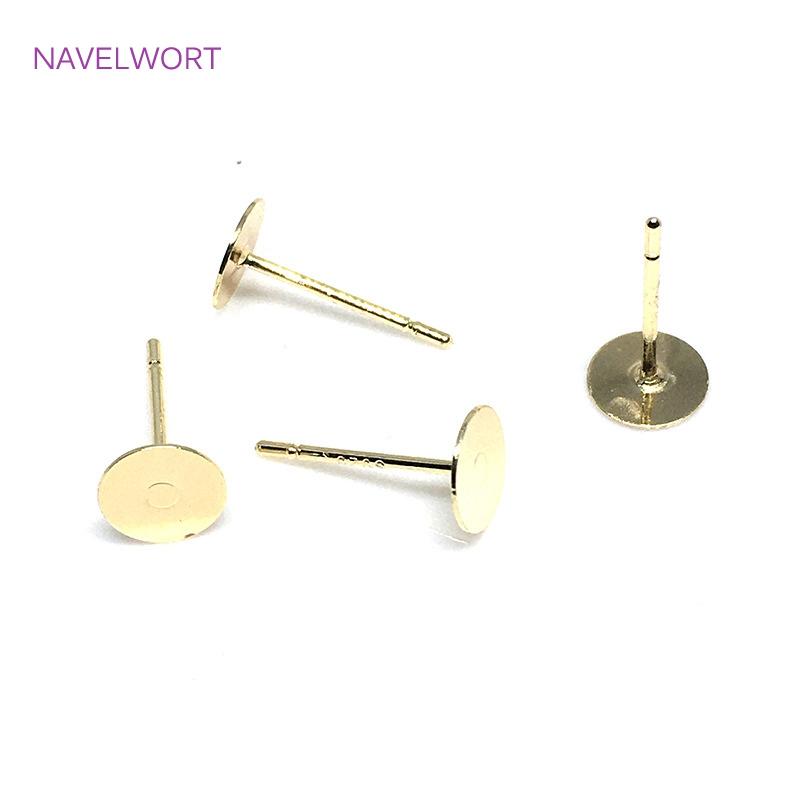 Brass Metal Blank Earring Studs Base Pins 14K Gold Plating Ear Post with Pad,DIY Jewelry Making Accessories Wholesale